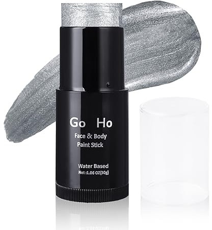 Go Ho Water Based Pearl Silver Face Paint Stick Washable (1.06 Oz),Non-toxic Cream Body Paint,Full-coverage Face Body Paint Makeup Stick for Theater Halloween SFX Cosplay