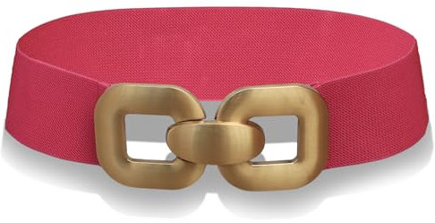 glomy * Cinturón de mujer de 6 cm ancho y elástico con hebilla cuadrada de metal, fucsia, Talla única