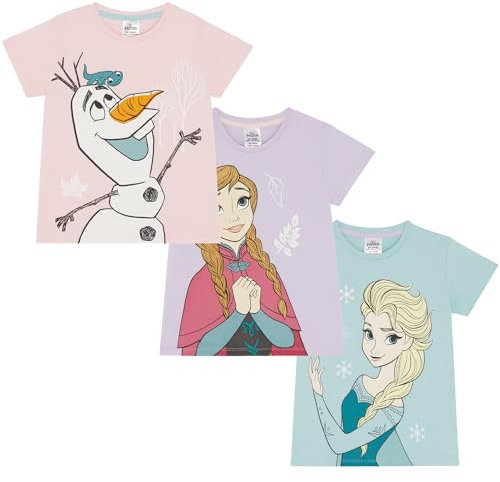 Disney La Reine des Neiges - Elsa, Anna, Olaf - Trois Paquets 100% Coton Tee Shirt pour Filles - 4-5 Ans: 110cm