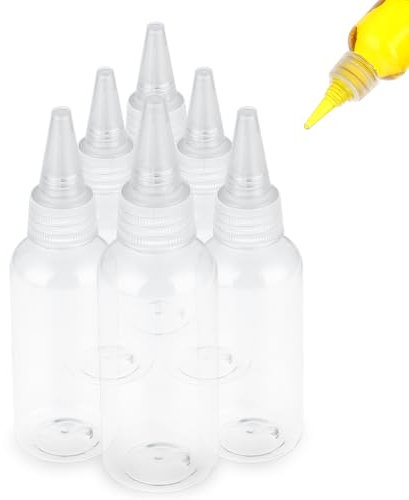 WLLHYF 2-Unzen-Applikatorflasche 6 Stück leere Kunststoff-Quetschflaschen Haarfarben-Applikatorflasche transparente nachfüllbare Ölflaschen für Haaröle Flüssigkeiten mit Drehverschluss und Etiketten