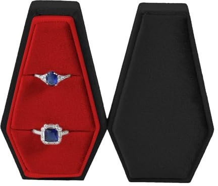 Myazs Gothic Sarg Geformte Schmuckschatulle Stilvolle Samt Ringe Box Fall Halloween Schmuck Organizer Dekorationen Für Frauen Mädchen Sarg Box
