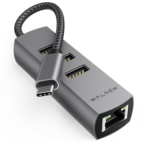 USB-C to Ethernet Adapter with USB 3.0 Ports, WALNEW USBC to RJ45 Lan Adapter, Gigabit Cat Network Cable Converter to Type C Thunderbolt 3 for Mac,MacBook Pro/Air,iPad 10th,Dell XPS,Chromebook,Surface