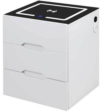 Panana Bedside Table with with Wireless Charging Station, 2 USB Port & Touch Screen, 3-Color Dimmable LED Smart Nightstand with 3 Drawers End Table Organizer for Living Room Bedroom (White)