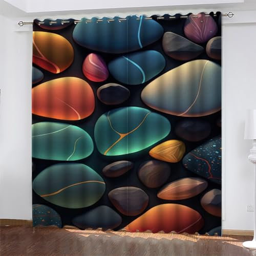 Gardinen Türkis Orange Kieselsteine Vorhänge Weich Vorhang Wohnzimmer Verdunklungsvorhänge SchlafzimmerThermovorhang Vorhang Blickdicht Waschbar Gardinen mit ösen 2 Panels Curtains 2x110x215 cm