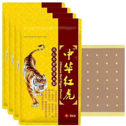 4 Packungen – 32 Stück Tiger Patches – Chinesischer roter Tiger Rückenpflaster Ultra Stärke Wärmepflaster für Muskelgelenk von Knie Schulter Hals