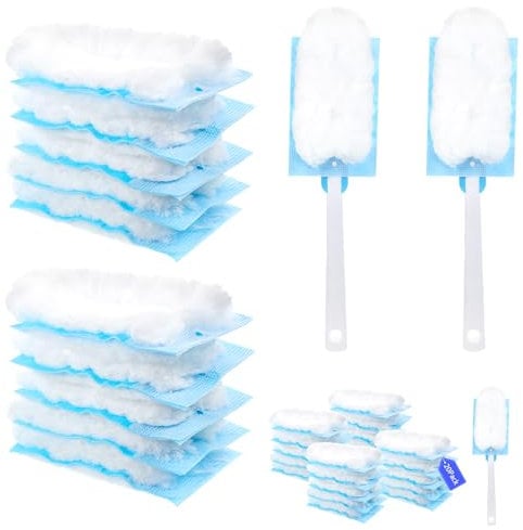 Fluffy Dusters Magnet Refills, 20PCS Duster Removal Refill Kit with 2 Handle, Refill Dust for Cleaning, Disposable Blue Electrostatic Duster Heads for Home Office