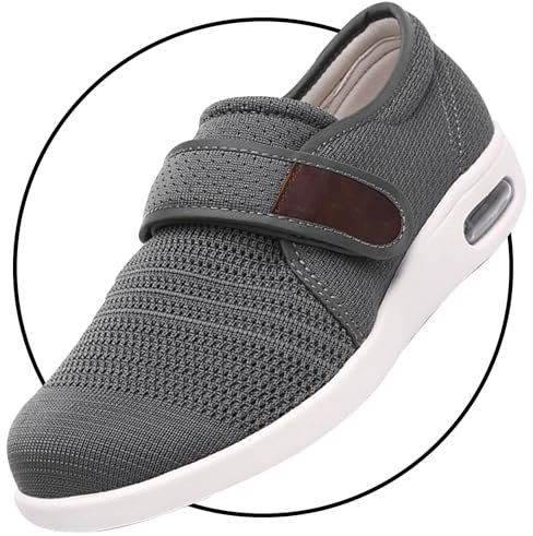Scarpe per Diabetici Uomo Estive Scarpe Uomo Strappo Scarpe Ginnastica a Strappo Scarpe Pianta Larga Scarpa Scarpe Ortopediche(Color:Gray,Size:44.5 EU)