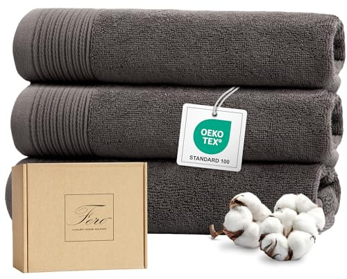 Ferò Set Luxus 3 Teilig Gästehandtücher aus 100% Baumwolle Premium Low Twist, 550 g/m², Ultra Weich und Saugfähig, Oeko-TEX, Italienisches Design, Handtuch, 3 Gästehandtücher 30x50 cm, Grau