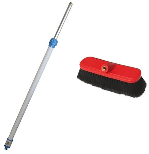 Kit Pulizia Pannelli Solari Auto, Idrospazzola per Pulizia Pannelli Fotovoltaici, Camion, Camper, Barca, Asta Telescopica con Tubo Innesto Rapido, Allungabile 1.80 Metri (Asta + Spazzola in crine)