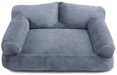 Hollypet Katzenbett Kleines Hundebett, Flauschiges Plüsch Katzensofa für Katzen und Welpen, Weiches Schlafsofa für Haustiere Atmungsaktives Haustierbett, Dunkelgrau