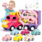 Jouet de Camion pour Enfant 1 2 3 Ans, 7-en-1 Camion Jouet Enfant Cadeau Fille avec Lumière et Musique Cadeau Camion de Transport à 3 Couches pour les Bébés et les Filles, Cadeau d'anniversaire