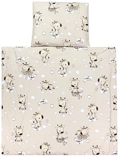 TupTam Unisex Baby Wiegenset 4-teilig Bettwäsche-Set: Bettdecke und Kopfkissen mit Bezug, Farbe: Giraffe Beige, Größe: 80x80 cm