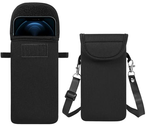 YICHEEY Neoprene Phone Sleeve Bag Pouch Case with Crossbody Strap Compatible for iPhone 16 Pro Max 16 Plus/Galaxy S25 Ultra S25+ S24 FE / A16 A15 A25 A35 A54 A55 / Pixel 9 Pro 8a / OnePlus 13 (Black)