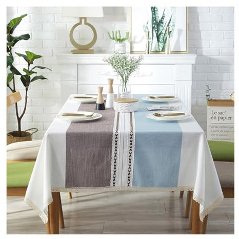 Nappe en polyester lavable - Motif rayures - Rectangulaire - 140 x 180 cm - Pour salon, salle à manger, balcon, jardin - Violet