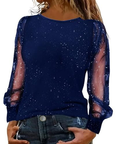 Festliche Oberteile Damen Bluse Damen Glitzer Oberteile Elegant Glitzerpulver Sexy Silvester Outfit Pailletten Oberteil Glitzer Shirt Damenblusen Langarm Große Größen Tunika Festliche Oberteile