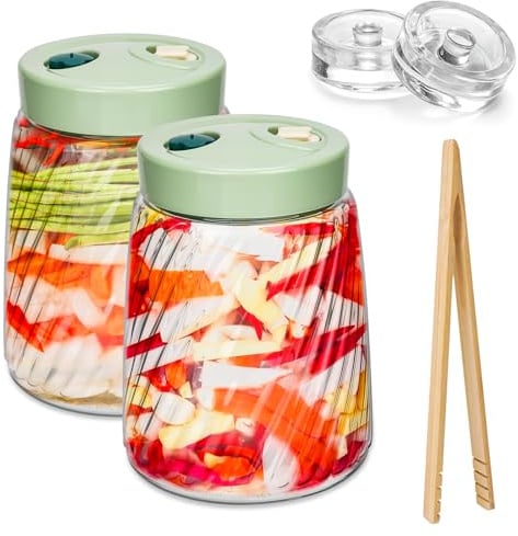 USHOP Barattoli per Fermentazione con Airlock,Barattolo di Fermentazione1.4 L con 2 Prese D'aria,Vasetto di Fermentazione in Vetro a Bocca Larga per Kefir, Kimchi, Crauti, Contenitore Lievito Madre