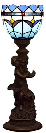 JPXXFM Stillampen befleckte Glas Kleiner Tisch Schreibtisch Leichter Schatten Vintage antike Akzentlampe Mediterraner handgefertigtes Schreibtisch Nachttisch Nachtlampe