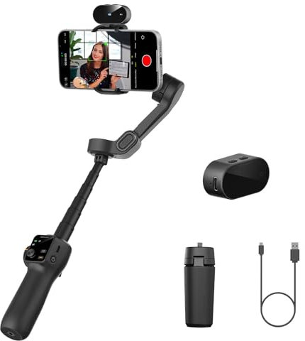 AOCHUAN Estabilizador de cardán de 3 ejes para iPhone y Android, sin seguimiento de IA por aplicación, barra de extensión integrada de 7.8 pies, estabilizador de teléfono para grabación de video