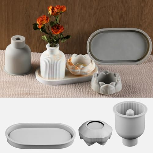 WIKIMO 3 Stück Silikonformen Gießformen Lotosblumentopf, Vase und Paletten Silikonform Kerzenhalter Weihnachten Gipsformen zum Gießen, Resin Form