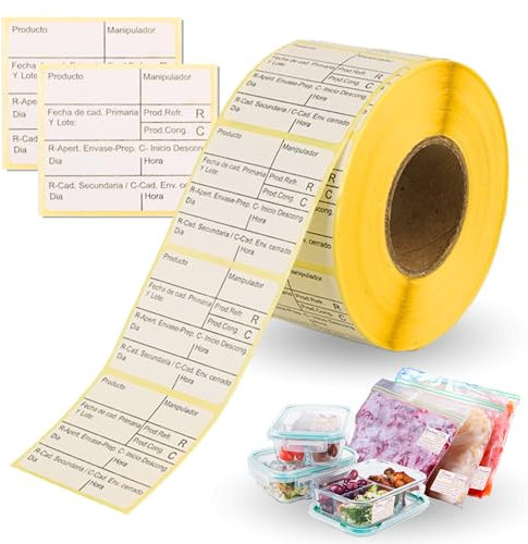 1000 etiquetas congelador | Rollo etiquetas adhesivas para cocina | Cumplimiento seguridad alimentaria | Ideal para hogar y hostelería.