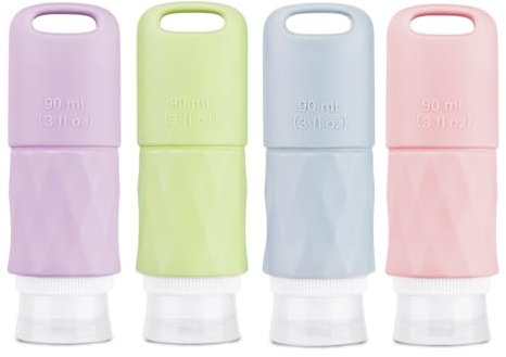 Teskyer Silicone Travel Bottles for Toiletries - Leakproof, Portable, Reusable 90 mL with Hanging Hole, Travel Essentials