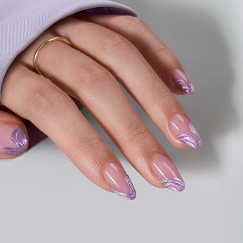 BTArtbox French Press On Nails - Lamp-Curable Chrome Kurze Mandal Nägel Zum Aufkleben with Glue for Women, Semi-Transparent Gel Nagel Set in 16 Größen - 32 Gel X Nail Tips, Mermaid Tail