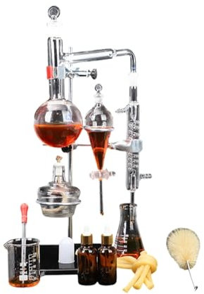 ZHUIYUAN Lab Distillation Apparatus, Chemistry Glass Steam Distillation Apparatus, 500ml Essential Oil Distiller Kit, Lab Glassware Distilling Equipment with Thickened Flask