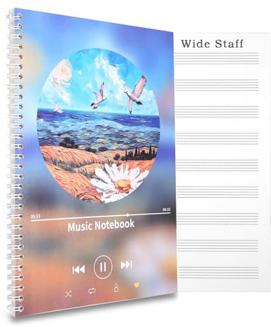 MUDOR Spiral-Bound Blank Sheet Music Notebook, 100 Pages Wide Staff Manuscript Paper with 100 GSM Thick Paper, Non-bleeding, Piano Guitar Composition Notebook for Composers, Students and Musicians (Blue)