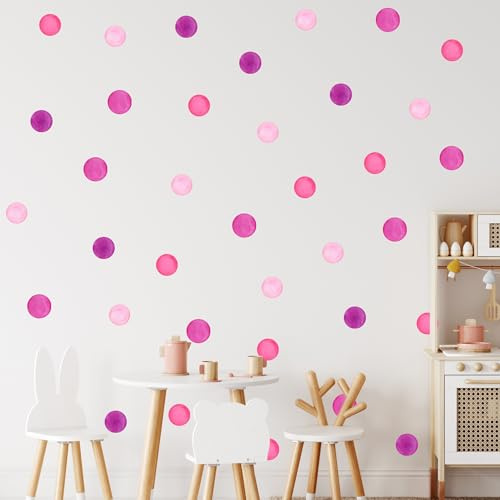 GRAZDesign Kreise Set für Kinderzimmer 64 Stück Abnehmbare Punkte Sticker – DIY Dekoration für Wände und Möbel Aufkleber Sticker Klebepunkte Tupfen - Pink-Rosa