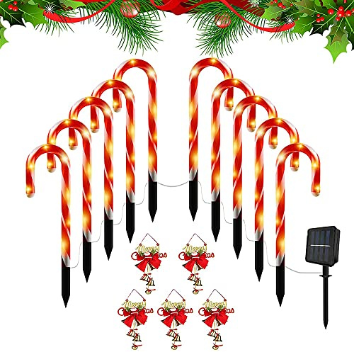 MUL-BOUTIQUE 10 Stück lichterkette zuckerstangen,Solar Weihnachtslichter, Gartenlichtstäbe Gartenleuchte,Weihnachtsdeko aussen,Außenbeleuchtung für Garten, Bäume, Weihnachtsbeleuchtung außen