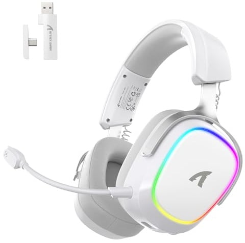 ATTACK SHARK G800 Cuffie Gaming Wireless, Batteria 1000 mAh, Microfono Rimovibile, Telaio in Alluminio, Audio Surround 3D, Latenza 20 ms, Driver 50 mm, 3 Modalità 2.4G/Bluetooth/Cablata (Bianco)