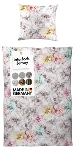 Carpe Sonno Interlock Jersey Bettwäsche 135x200 [Made in Germany] 100% feinste Baumwolle | Luxus Bettwäsche Jersey 135 x 200 | Bettbezug mit Reißverschluss für das ganze Jahr - Blumen