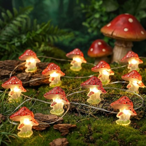 LakiHomi LED Pilz Lichterkette, 2M 20LED Mushroom Lichterkette Warmweiß, Pilzlampe für Garten Schlafzimmer DIY Weihnachtsbaum Balkon Ostern Deko