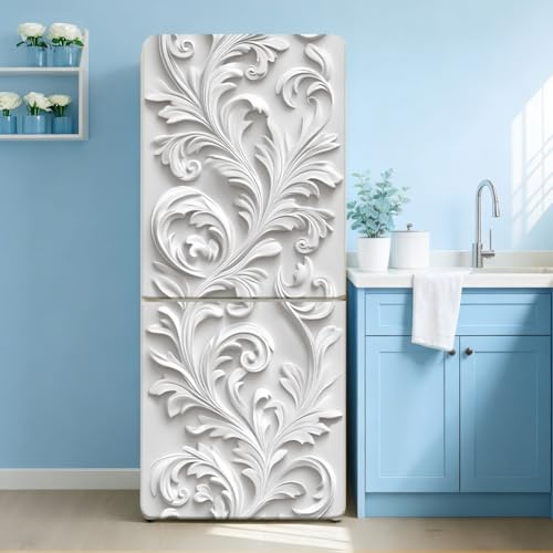 GOMAKERER 2 unidades de envoltorios de vinilo extraíbles para puerta de frigorífico con patrones blancos en relieve, para decoración de cocina, bar, 41,5 x 200 cm