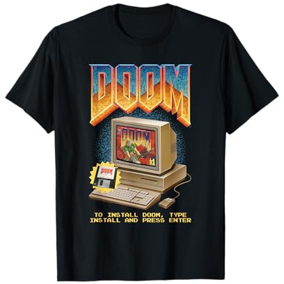 Doom Retro Desktop Computer Install Funny Video Game T-Shirt