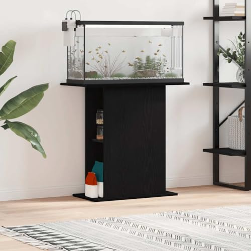 Leasha Meuble pour Aquarium, Support pour Aquarium Étagère d'aquarium Chêne noir 75x36x72,5 cm Bois d'ingénierie