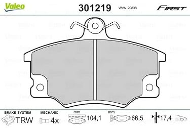 Valeo 4er-Set Bremsbeläge Essential 301219, Vorderachse | Kompatibel mit: ABARTH RITMO, ALFA ROMEO 145, 146, 155, SPIDER, AUTOBIANCHI Y10, FIAT ARGENTA, BARCHETTA, PANDA, PUNTO