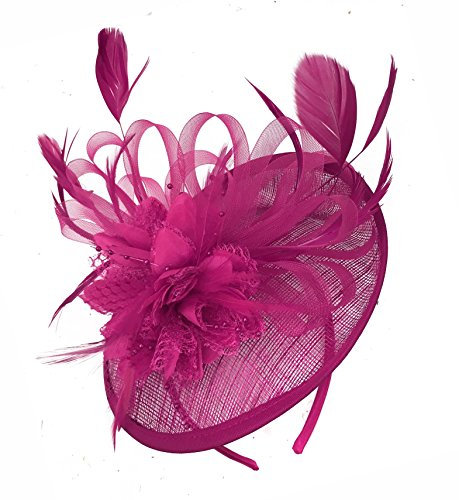 Caprilite Fuchsia Hot Pink Sinamay Disc Saucer Fascinator Hat for Women Weddings Headband Races