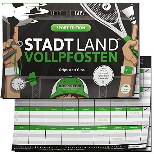 DENKRIESEN - Stadt Land VOLLPFOSTEN® - Sport Edition 'Grips statt Gips.' | Stadt Land Fluss Spielblock | 23 kreative Kategorien Sportbegeisterte | Für Mannschaftsabende | Spaß vorprogrammiert