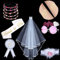 htbakoi Junggesellenabschied Frauen JGA Accessoires Braut Bride to Be +5 Blumenkranz+5 Tattoos Junggesellinnenabschied Frau Enthält Schleier Schärpe Krone Brille für Brautparty Krawatten
