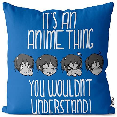 VOID Anime Thing Mädchen Kissenbezug Kissenhülle Polyester wasserfest Outdoor Indoor Fan Manga Japan Otaku Nerd, Farbe:Blau, Kissen Größe:80 x 80 cm
