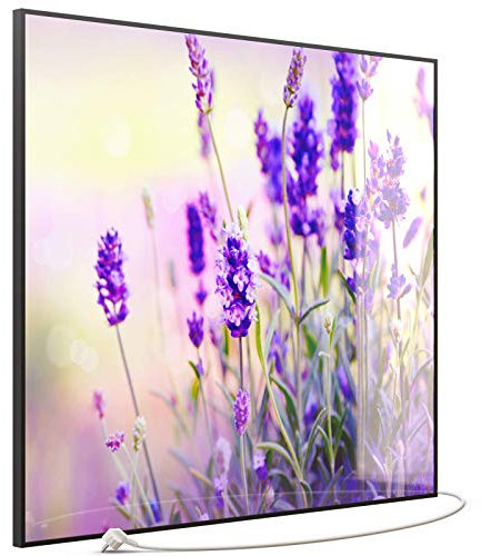 STEINFELD Heizsysteme® Glas Bild Infrarot-Heizpaneel Flach Heizkörper inklusive TS11 WiFi Thermostat | Made in Germany | Motive 061 Lavendel (1200 Watt, schwarz)