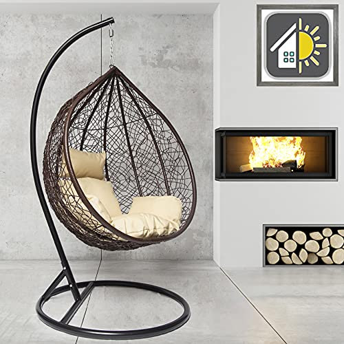 GOODS EMPORIUM Premium Hanging Egg Chair Outdoor Garden Swing Chair Hammock Chair with Cushions - FREE COVER INCLUDED (Large, Black - Brown - Beige)