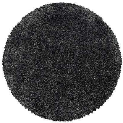 Carpettex Hochflor Teppich - Wohnzimmer Shaggy Flokati Modern Einfarbig 80 cm Rund Grau - Schlafzimmer Weich Flauschig Waschbar - Küche Esszimmer Langflor