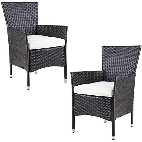 Casaria® 2er Set Poly Rattan Gartenstuhl mit Auflage Stapelbar Wetterfest 160 kg Belastbar Balkonstuhl Stapelstuhl - Braun