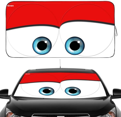 Gven Parasol Delantero para Coche, Divertido diseño de Ojos de Coche, bloquea los Rayos UV, Plegable, Mantiene tu vehículo Fresco