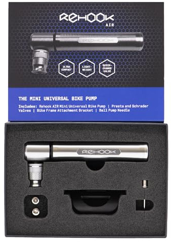 Rehook Air – Die Mini Universal Fahrradpumpe für Radfahrer – Fahrradpumpe, Rahmenhalterung, Ballpumpe mit Nadel, passt auf alle Fahrradventile