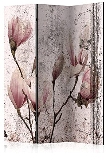 murando - Paravent Raumteiler Innen Blumen Magnolien 135x172 cm einseitig auf Vlies-Leinwand Bedruckt Trennwand Spanische Wand Sichtschutz Raumtrenner Natur Betonoptik AST rosa grau b-C-0730-z-b