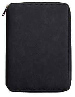 Dokumenten-Organizer A5 Portfolio-Mappe Professionelle Konferenzmappe Interview Leder Büro Ringbuch Datei Schreibblock Kartenhalter Schwarz