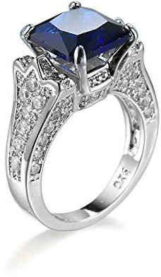 Banemi Ring Cubic Zirconia, Deko Gold Ring Weißvergoldeter Blau Zirkonia Quadratische Form Damen Partyschmuck Größe 60 (19.1)